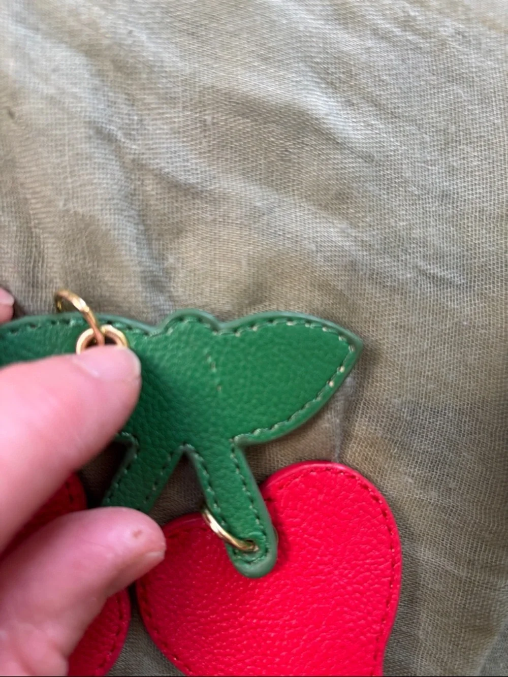 Vintage Betsey Johnson Red Cherry Bag Charm with Green Leaf & Gold Hardware - Picture 3 of 5